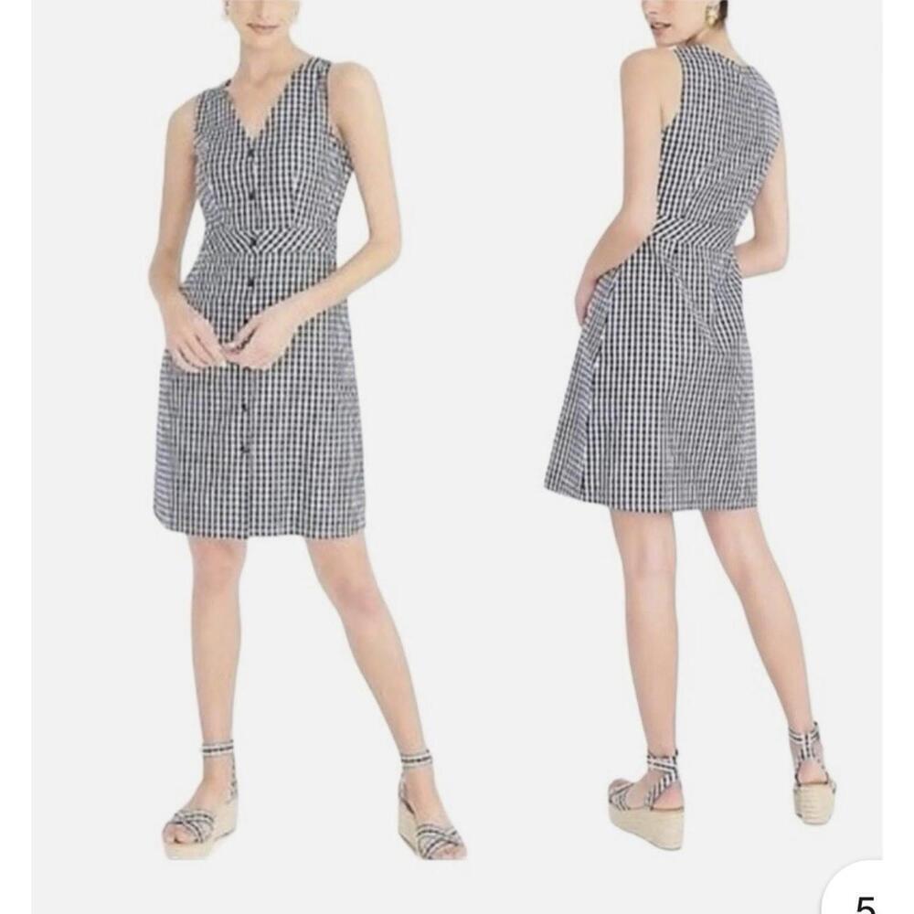 J.crew dress 4 navy white gingham button front modest summer wedding guest work